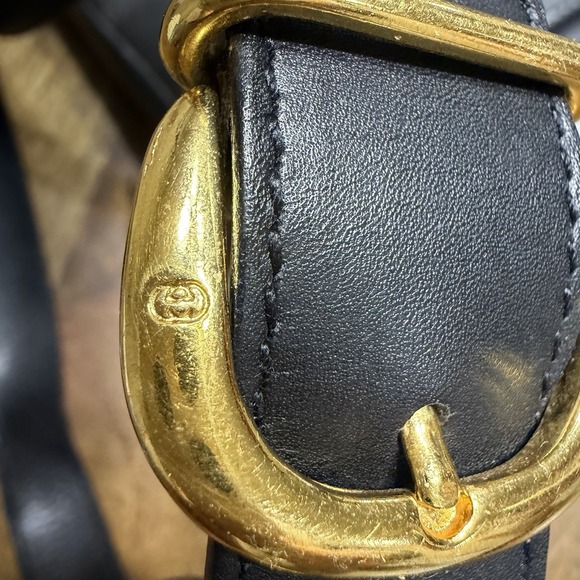 Vintage Gucci Horse Shoe Shoulder Bag Black Leather Canvas Monogram Authentic - Picture 10 of 16